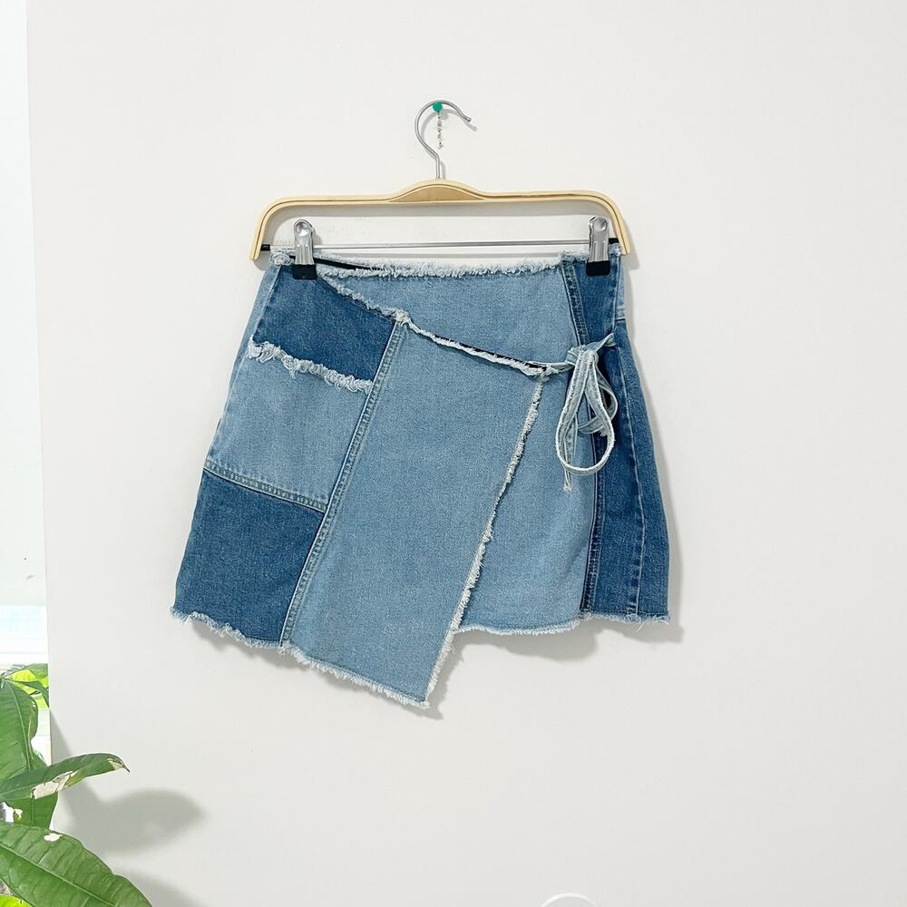 BDG Patchwork Denim Wrap Mini Skirt Size Small